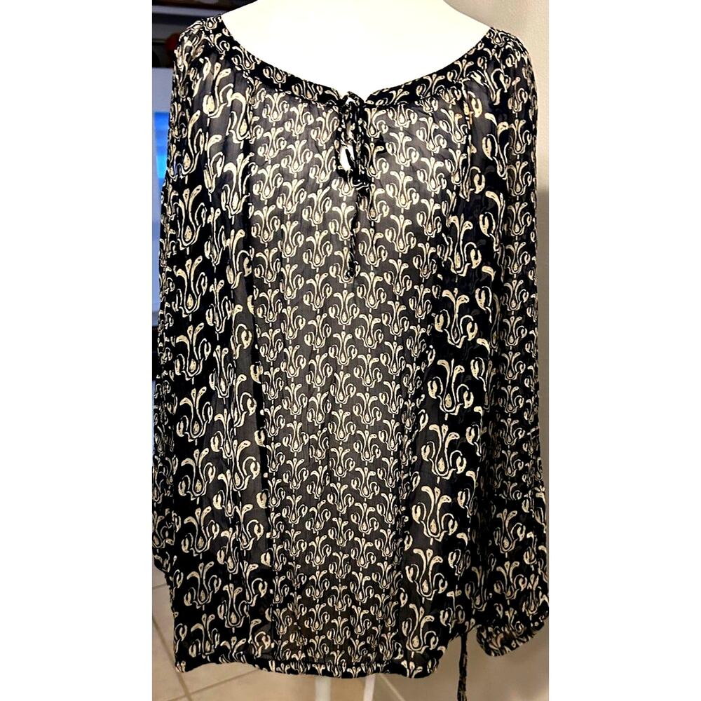 LUCKY Silk SHEER MESH Blouse FLORAL Boho 2X Tunic Artsy Print Sheer JOHN ROBSHAW